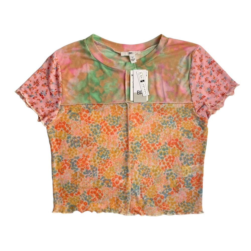 BP. Mesh Patchwork Shirt Sleeve Top Lettuce Edge NWT